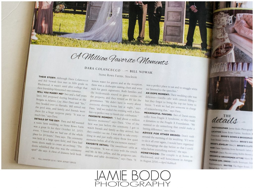 Stone Rows Farm Wedding Published in NJ Bride Magazine